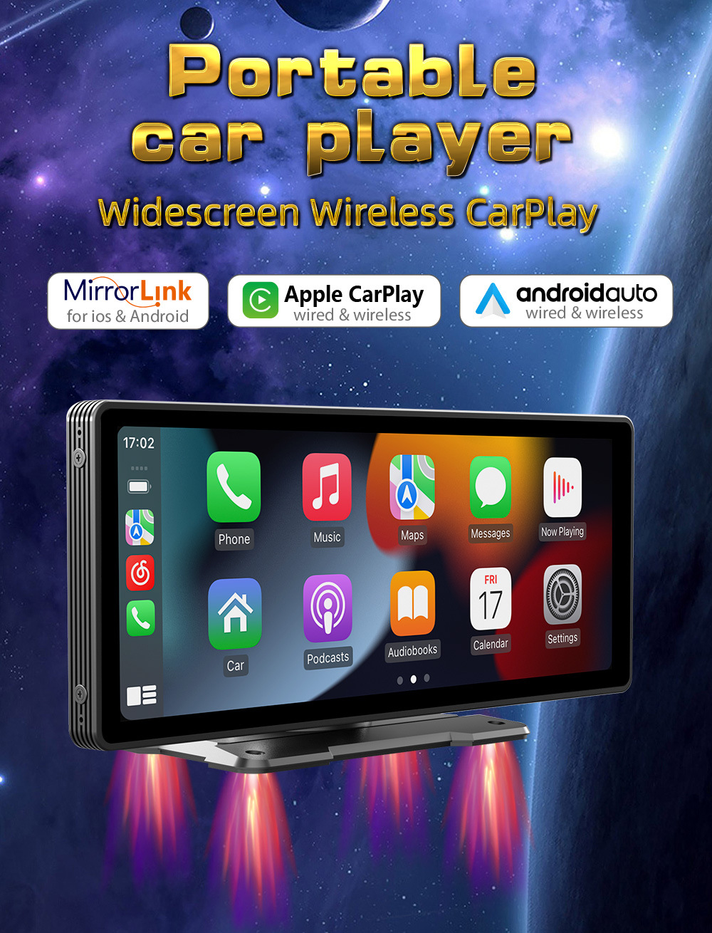 2023新款热卖 9.3英寸便携式无线CarPlay MP5车载收音机，颠覆智能出行体验